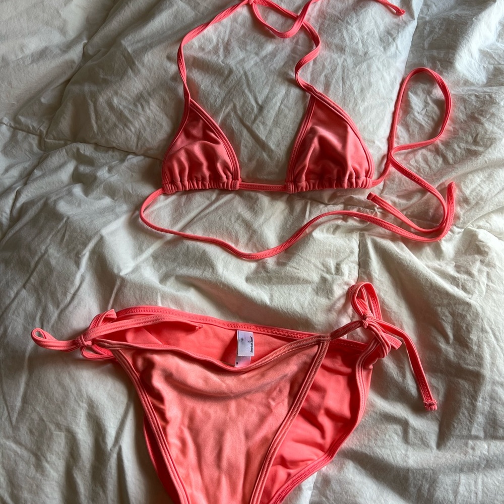 American Apparel Neon Coral Pink Triangle String Bikini